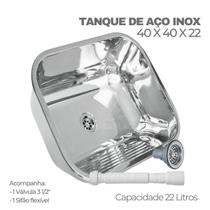 Tanque de Aço Inox 40x40x22cm Aço Inox 304 Capacidade 22 litros com Valvula 3 1/2 e Sifão