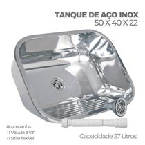 Tanque de Aço Inox 50x40x22cm Aço Inox 304 Capacidade 27 litros com Valvula 3 1/2 e Sifão
