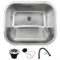 Tanque de Aço Inox 50x45 cm Softinox Monobloco Escovado com Válvula Sifão Lavanderia Moderna e Durável