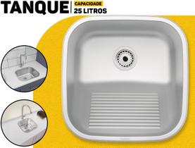 Tanque De Encaixe 40 x 40cm Cuba Inox Escovado Para Lavanderia Com Esfregador 25 Litros Acompanha Válvula