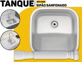 Tanque de Encaixe Compact Inox 40 x 40 cm Tramontina + Sifão Sanfonado Universal Metasul