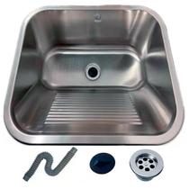 Tanque de Inox Escovado Lavanderia 55x45 Aço Inoxidável com Válvula e Sifão