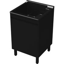 Tanque de Lavanderia Fibra 40L com Gabinete MDF Preto Black 54cm, Suporte para Torneira de Bancada, Entregue Montado, com Válvula e Sifão