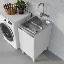 Tanque de Lavanderia Inox 23 L com Cuba Docol e Gabinete MDF 44 cm, Entregue Montado, para Lavanderia e Área de Festa