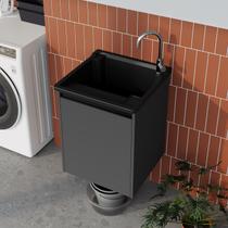 Tanque de Lavanderia Plástico 26 L Pequeno com Gabinete MDF Chumbo de Parede, Entregue Montado