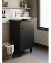Tanque de Lavanderia Plástico 26L com Gabinete MDF Preto Premium Black 46cm, Entregue Montado
