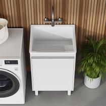 Tanque de Lavanderia Plástico 34 L com Gabinete MDF 53 cm Branco com Válvula e Sifão Entregue Montado
