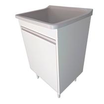 Tanque de Lavanderia Plástico 34 L com Gabinete MDF 53 cm Branco com Válvula e Sifão Entregue Montado - EJV Shoop