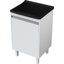 Tanque de Lavanderia Plástico 34 L com Gabinete MDF 53 cm Branco com Válvula e Sifão Entregue Montado