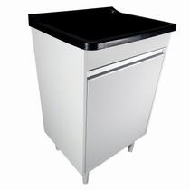 Tanque de Lavanderia Plástico 34L Com Gabinete MDF 53cm Puxador Perfil
