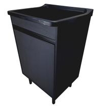 Tanque de Lavanderia Plástico 34L Com Gabinete MDF Preto 53cm