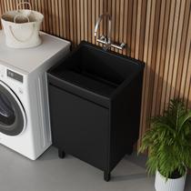 Tanque de Lavanderia Plástico 34L Com Gabinete Preto Black em MDF 53cm Entregue Montado
