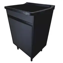 Tanque de Lavanderia Plástico 34L Com Gabinete Preto Black em MDF 53cm Entregue Montado