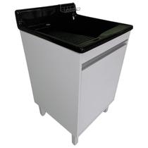 Tanque de lavar Fibra 38L Esfregadeira Lateral Com Gabinete MDF 54cm