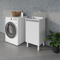 Tanque de Lavar Roupa 26 Litros com Gabinete Branco em MDF com Prateleira, válvula e sifão Entregue Montado