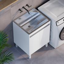 Tanque de Lavar Roupa Inox 46 Litros com Gabinete MDF Branco 60cm Entregue Montado
