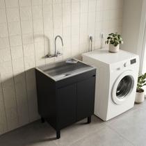 Tanque de Lavar Roupa Inox 46 Litros com Gabinete MDF Preto Black 60cm Entregue Montado Tanque de Lavar Roupa Inox 46 Litros com Gabinete MDF Preto Black 60cm Entregue Montado