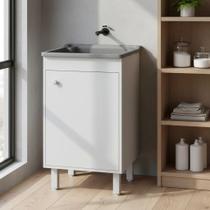 Tanque de Lavar Roupa Plástico 26 Litros Com Gabinete MDF Branco 46cm Entregue Montado