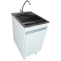 Tanque de lavar roupas Inox 30L incluso Gabinete MDF 44cm e torneira de bancada