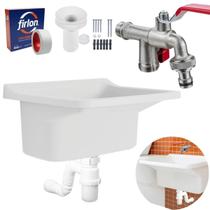 Tanque De Plástico 40L Branco + Torneira Duas Saídas + Sifão