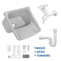 Tanque de Plastico Cinza p/ Lavar Roupa + Sifão + Torneira Tigre