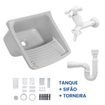 Tanque de Plastico Cinza p/ Lavar Roupa + Sifão + Torneira Viqua