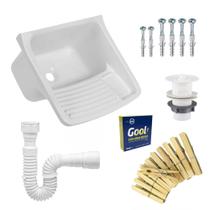 Tanque de Plastico p/ Lavar Roupa 23L + Sifão + Veda Rosca + Grampo Roupa