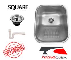 Tanque de sobrepor Square 34x40 - INOX 304 - Escovado + válvula + sifão - Tecnocuba