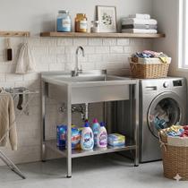 Tanque em Aço Inox com Cuba Grande e Estrutura Resistente Perfeito para Lavanderias, Cozinhas e Pet Shops