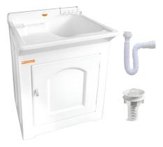 Tanque Fibra 40l Esfregadeira Lateral + Kit Instal. - Branco