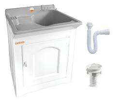 Tanque Fibra 40l Esfregadeira Lateral + Kit Instal. - Cinza