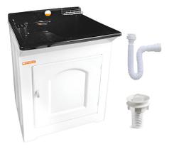 Tanque Fibra 40l Esfregadeira Lateral + Kit Instal. - Preto