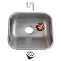 Tanque Inox 40x34 Fosco Pequeno 304 - Sobrepor e Embutir + Válvula e Sifão