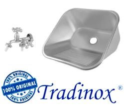 Tanque Inox 40x40x22 (AÇO 304) - Tradinox (ORIGINAL ACETINADO) - com torneira Rainha (ORIGINAL)