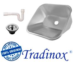 Tanque Inox 40x40x22 (AÇO 304) - Tradinox (ORIGINAL ACETINADO) + sifão+ válvula