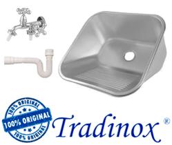 Tanque Inox 40x40x22 (AÇO 304) - Tradinox (ORIGINAL ACETINADO) + torneira dupla+ sifão