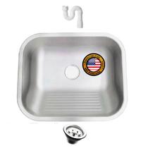 Tanque Inox 50X40 Grande 304 fosco- Sobrepor-Embutir + Válvula e Sifão