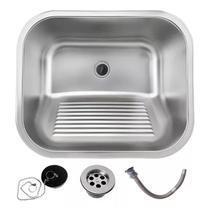 Tanque Inox Lavanderia 45x45 Escovado Completo Com Válvula Brinovar