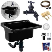 Tanque Lavanderia 22L Preto + Sifão Copo Universal Sanfonado Tanque Lavanderia 22L Preto + Sifão Copo Universal Sanfonado