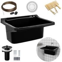 Tanque Lavanderia 22L Preto + Varal Em Aço + Prendedor +