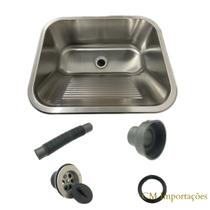 Tanque Lavanderia 45 x 45 Com Acessórios Aço Inox Escovado
