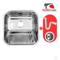Tanque Lavanderia aço inox 40x40x22 21 Litros Polido com Válvula e Sifão Tecnocuba