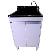 Tanque Lavanderia Fibra 45L Com Gabinete em MDF Incluso Torneira de Mesa