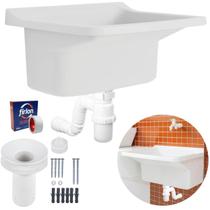 Tanque Plástico 22L Lavanderia Branco + Sifão Copo Universal
