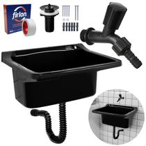 Tanque Plástico 22L Lavanderia Preto + Sifão Universal