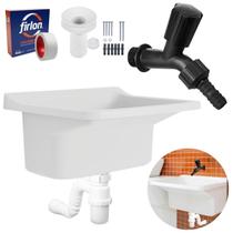 Tanque Plástico 34L Lavanderia Branco + Sifão Copo Universal