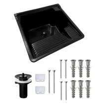 Tanque Plástico Parede 26L Preto Torneira Bancada Lavanderi