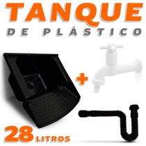 Tanque Plástico Preto 28 Litros + Torneira Tanque/Jardim + Sifão Preto 70cm