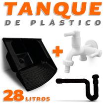 Tanque Plástico Preto 28 Litros + Torneira Tanque/Máquina + Sifão Preto 70cm