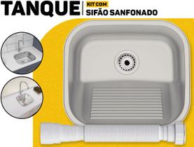 Tanque Tramontina 40x35 Compact Inox de Encaixe Para Lavanderia Sifão Sanfonado Universal Metasul Incluso